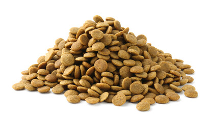 Pile of pet food isolated on white