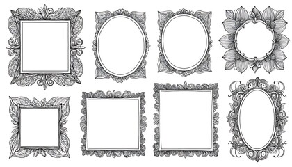 Delicate Doodle Frames Set: Sketched Borders on White