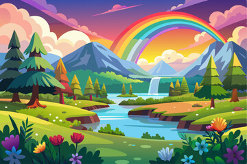 Fototapeta premium A painting of a cabin by a lake with mountains in the background 