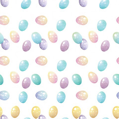 Watercolor Easter eggs on white background, seamless background, wrapping paper