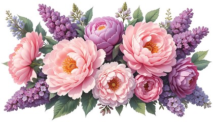 Spring Floral Beauty: A Captivating Bouquet of Peonies and Lilacs