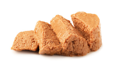 Portion of wet pet food isolated on white