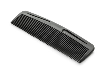 One black plastic comb isolated on white