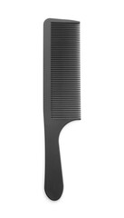 One black plastic comb isolated on white, top view