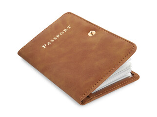 Passport in brown cover isolated on white