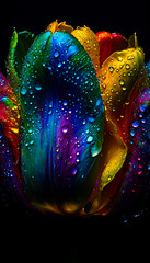 Vibrant and Colorful Close-Up Flowers with Water Droplets, Featuring Stunning Details and Copy Space for Text or Creative Backgrounds