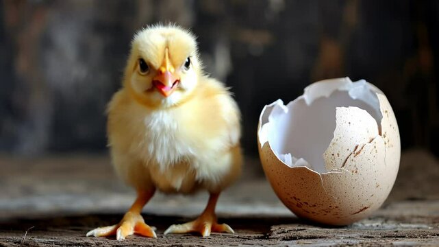 The chicken comes out of the egg shell