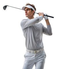 Male golfer holding a golf club posing fashionable like a model
