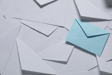 Paper envelopes as background, top view. Mockup for design