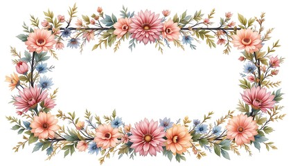 Obraz premium Watercolor Floral Frame: Delicate Tree Branches in Rectangle