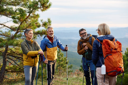 Friends spend the day hiking on a mountain