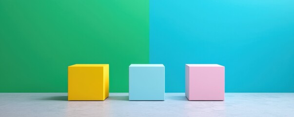 Colorful cubes display studio setting photo art minimalist environment creative viewpoint visual concept
