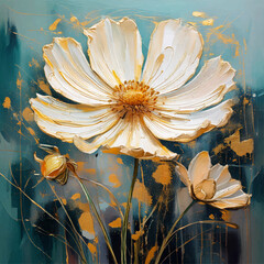  White watercolor flower painting wall art, colorful flower paint abstract Adobe Illustrator Artwork