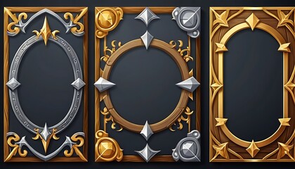 Medieval Interface Design with Golden, Wood, and Silver Borders