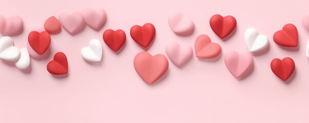 Collection of Red and White Hearts on a white background , the vibrant essence of love and romance, Valentine's Theme
