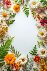 Obraz premium A bunch of flowers and leaves on a white background