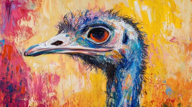Vibrant Emu Portrait: A Colorful Expression of Australian Wildlife