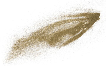 Organic dried broccoli powder scattered, isolated on white background, top view