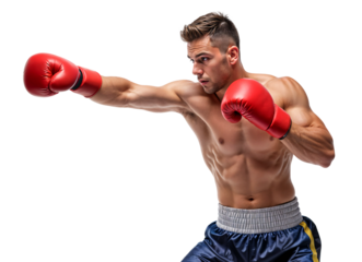 Side view of a boxing fighter throwing a punch, isolated background