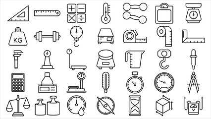 vector design collection of measuring icon lines in trendy style editable stroke