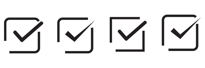Check box icon with correct, accept checkmark icons tick box checked. Check mark icon symbols vector.