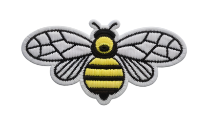 Stylized Bee Emblem, Brightly Colored and Eye-Catching Textile Patch for Fashion and Crafts