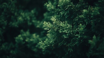 Lush green foliage of a coniferous tree, detailed texture and vibrant color.