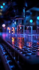 Futuristic laboratory microscope glowing technology photo