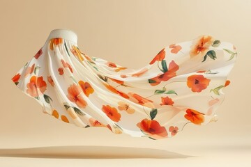 Floral sundress mockup floating with beige and olive gradient