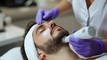 Man Receiving Facial Treatment at a Spa