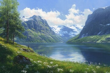 Fototapeta premium Norwegian fjords, daylight magnificent landscape