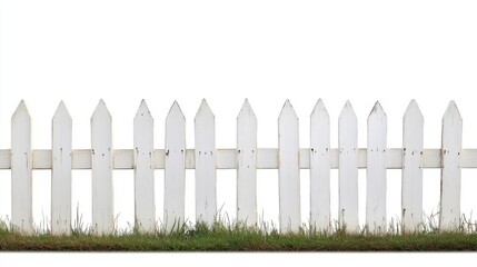 Obraz premium Classic White Wooden Fence with Grass Border. Simple Rural Design