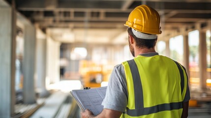 Construction Site Supervisor Reviewing Plans - Focused on Project Details