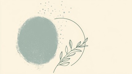 Abstract design featuring a circular shape and a leafy branch on a soft background.