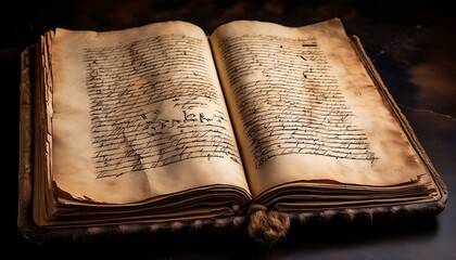 Obraz premium Antique book with aged pages and handwritten script.