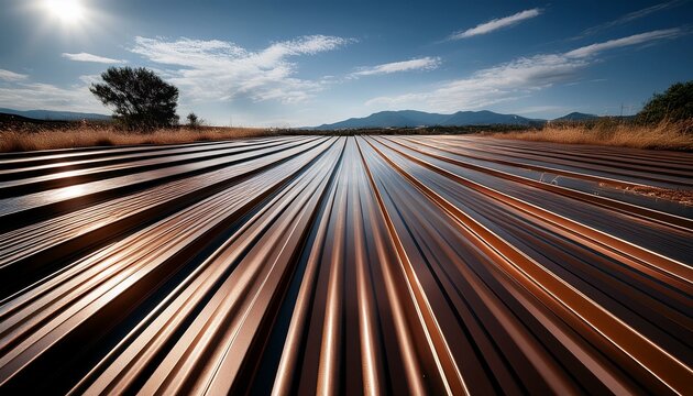 Endless rows of copper gleam under the sun, creating a captivating perspective.