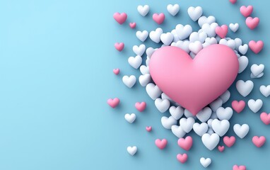 A vibrant heart embraced by a flurry of delicate smaller hearts radiating love and warmth.