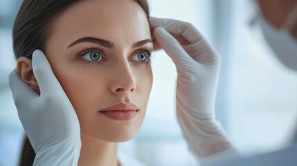 Fototapeta premium Expert Facial Assessment: Woman's Radiant Beauty Under Scrutiny