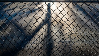 Shadow play on a chain-link fence.