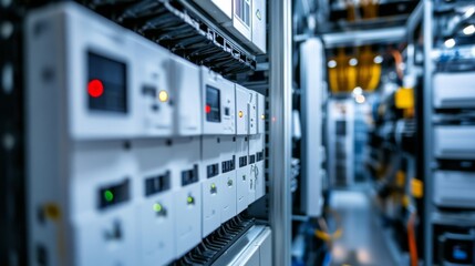 Modern Industrial Electrical Equipment Panels - Close-up View