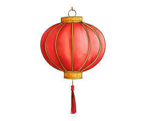 Chinese New Year decor, bohemian style Chinese lantern PNG, digital art, vibrant red and gold, isolated on white background