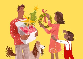 family with christmas  decorations