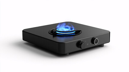 Fototapeta premium A black stove top with a blue flame