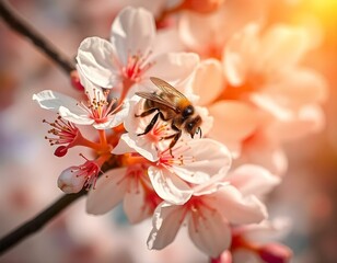 bee on white flower close up
