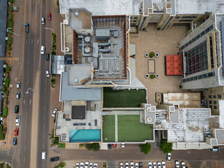 top down aerial view of buildings in Gaborone, capital of Botswana, african developments