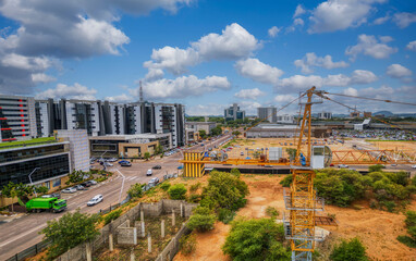 aerial view of Gaborone, capital of Botswana, african developments of cbd, , crane, construction...
