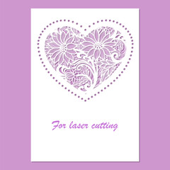 Card with an openwork, floral heart. Template for laser cutting from any materials. For the design of valentines, wedding invitations, congratulations, decor. Vector