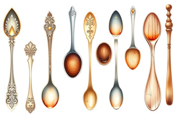 A collection of watercolor coffee spoon illustrations