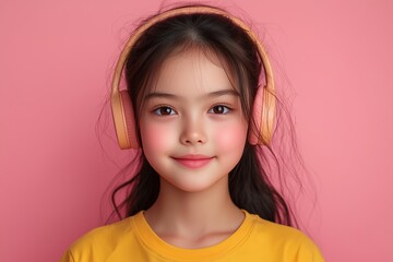 Cute girl wearing headphones with a happy expression