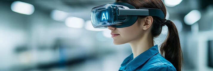 Future of Digital Solutions Woman in VR Headset Experiences Transformative Power of AI